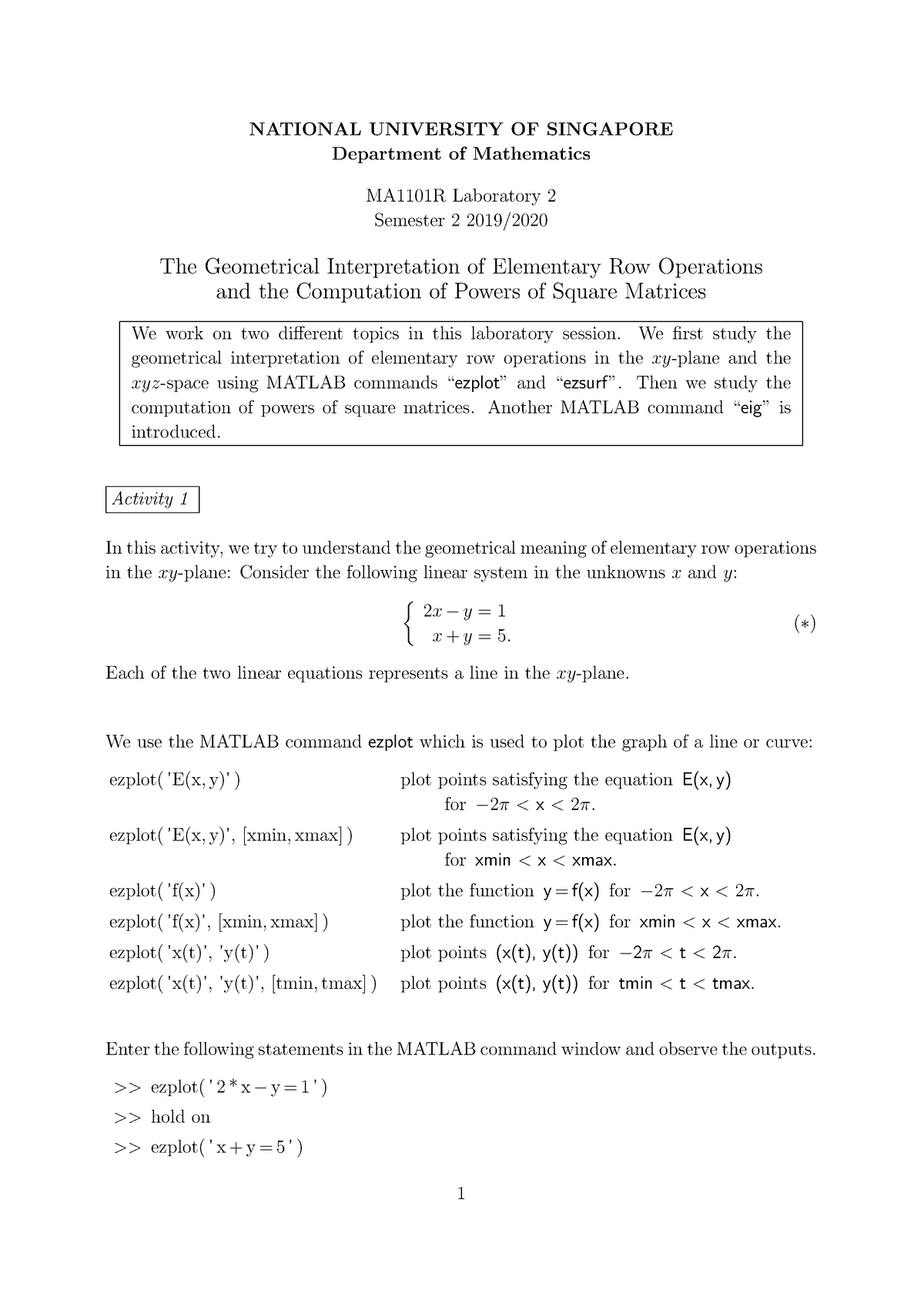 MA1101R Lab2 Solutions - MA1101R - NUS - Studocu