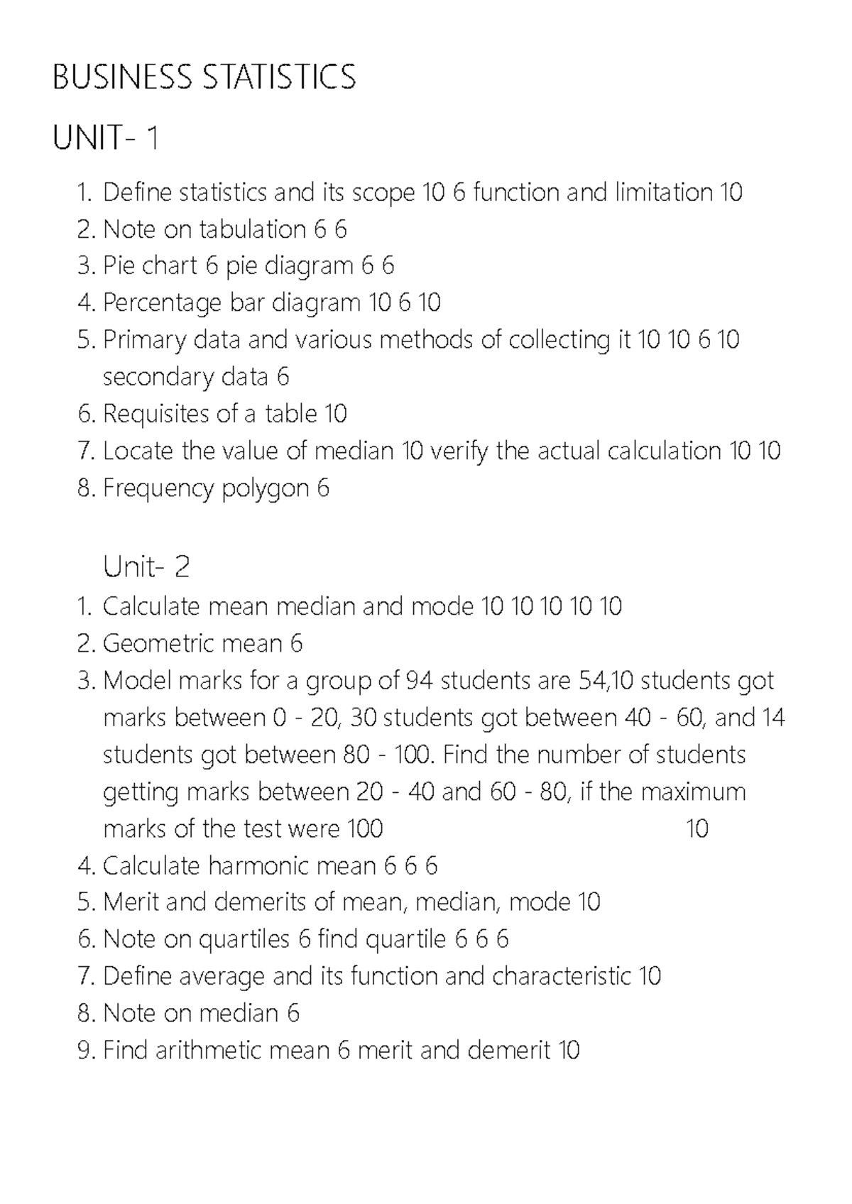 Questions from previous yr stats - BUSINESS STATISTICS students got ...