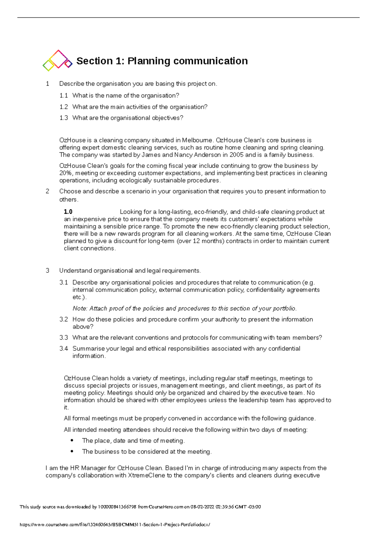 Bsbcmm 511 Section 1 Project Portfolio - Section 1: Planning ...