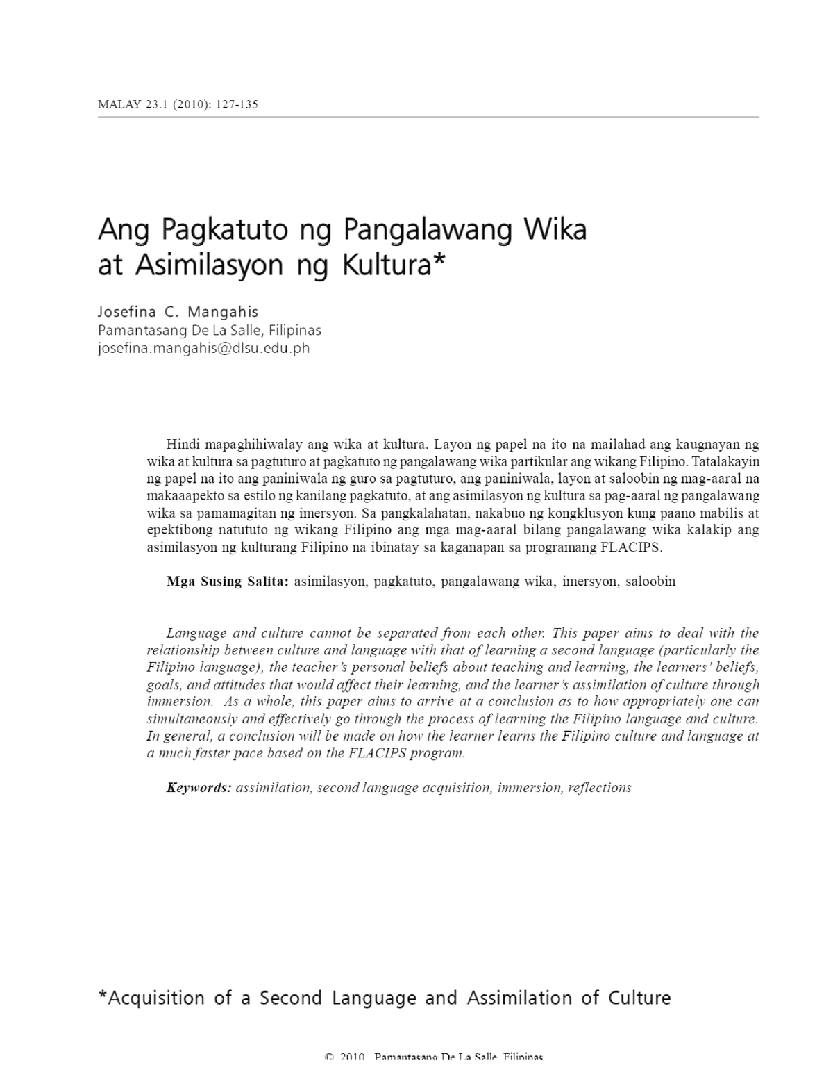 Philippine EJournals Ang Pagkatuto Ng Pangalawang Wika At Asimilasyon ...