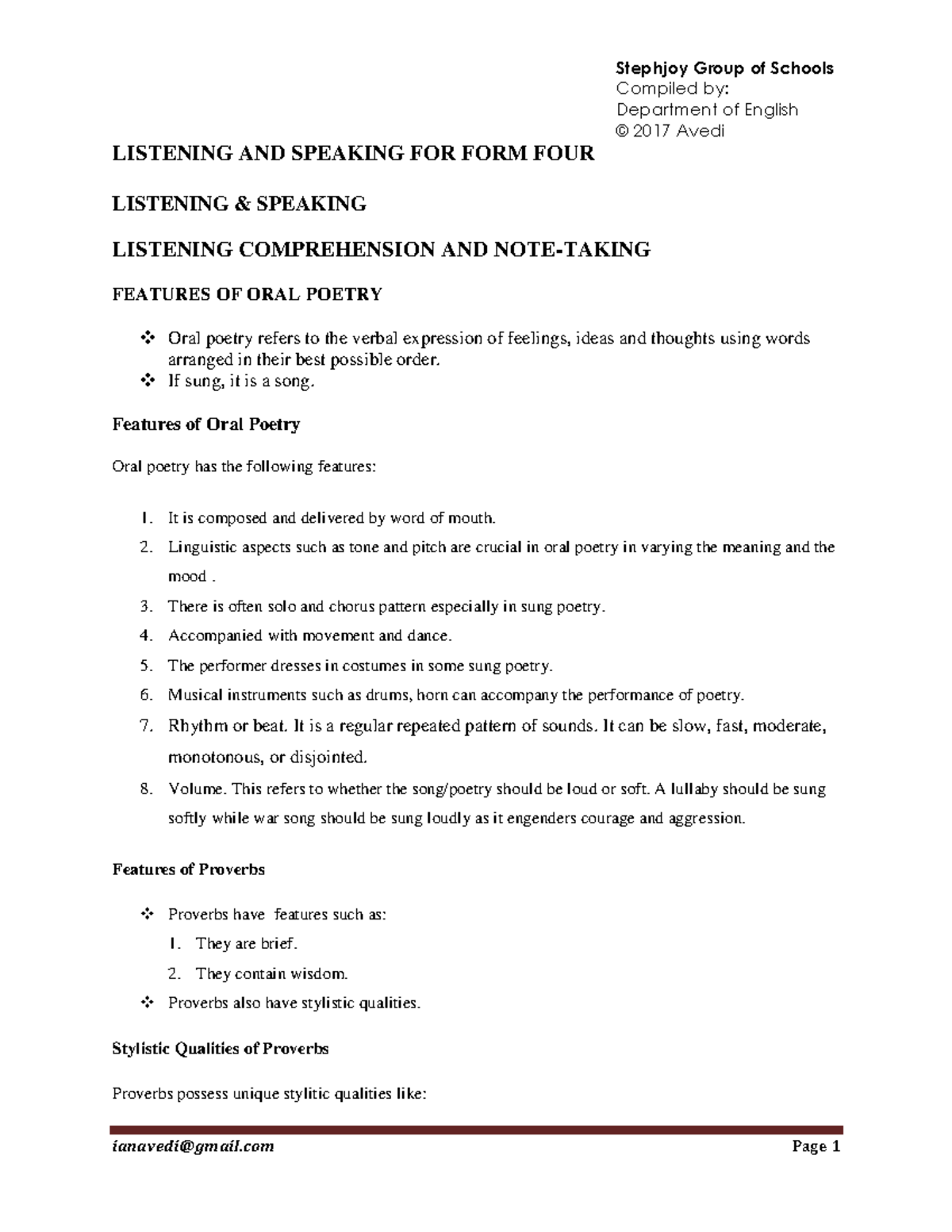 FORM 4 English Notes - Compiled by: Department of English © 2017 Avedi ...