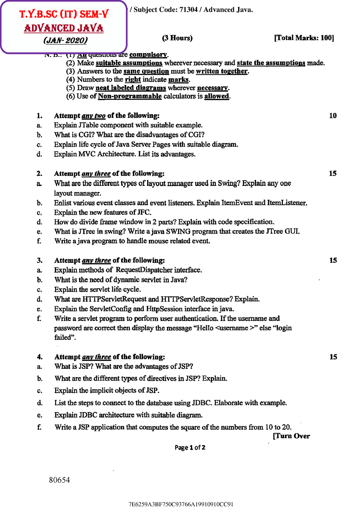 T.Y - Bsc. Information Technology - (3 Hours) [Total Marks: 100] N. B ...