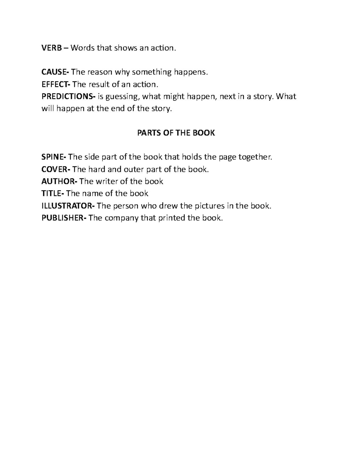 English reviewer - VERB – Words that shows an action. CAUSE- The reason ...