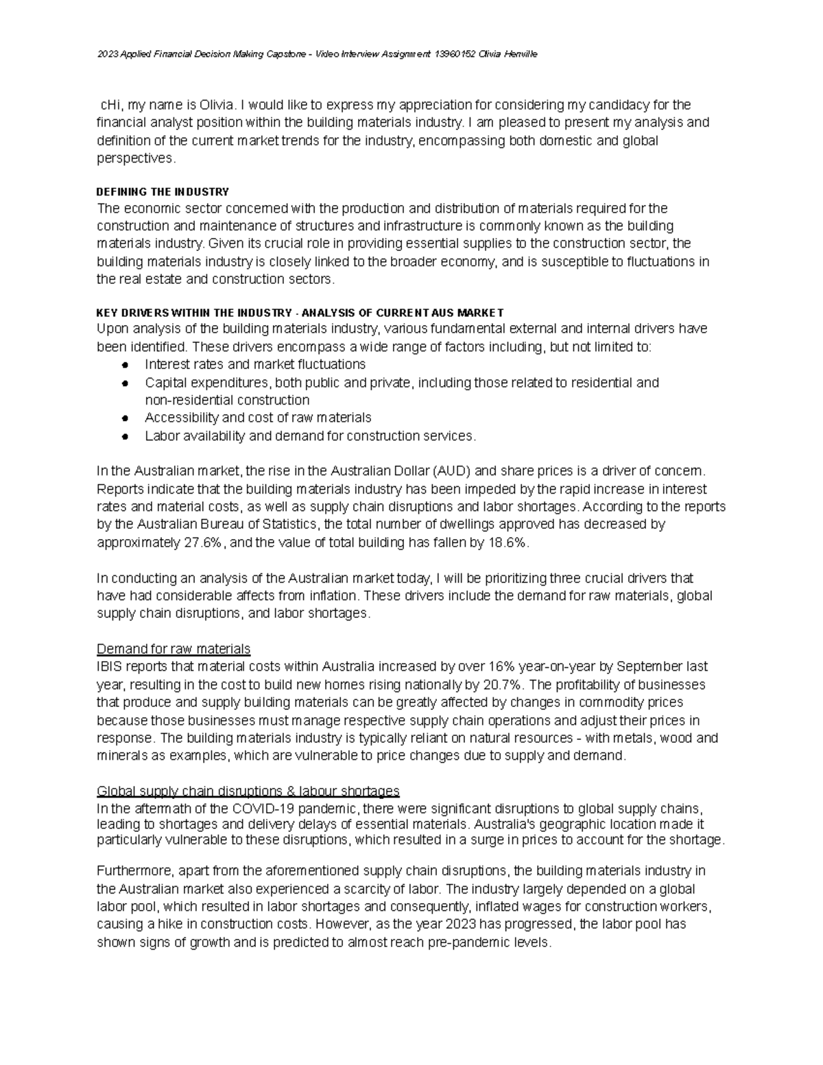 Video Interview Assignment - I would like to express my appreciation ...