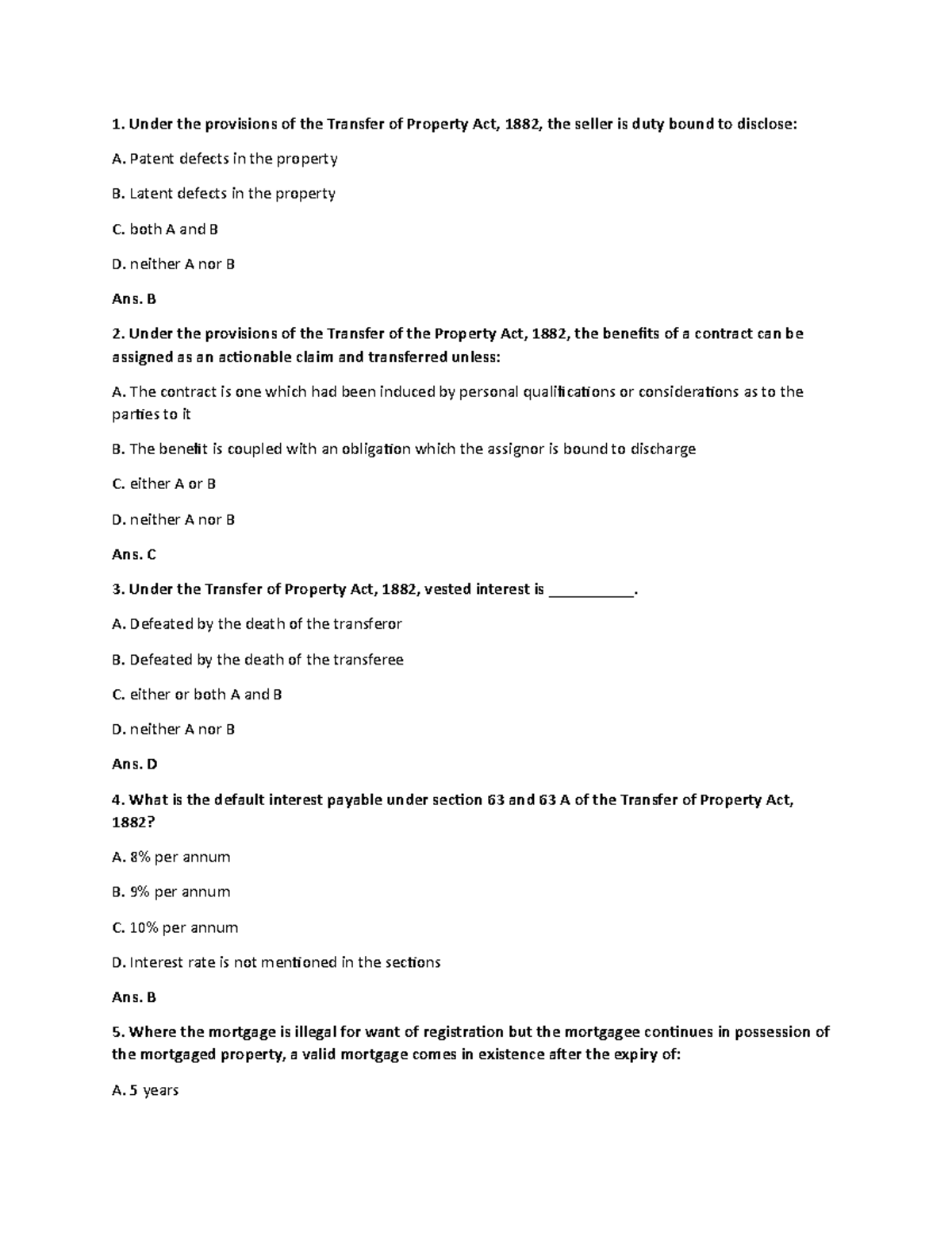 Property law multiple choice question 1. Under the provisions of the
