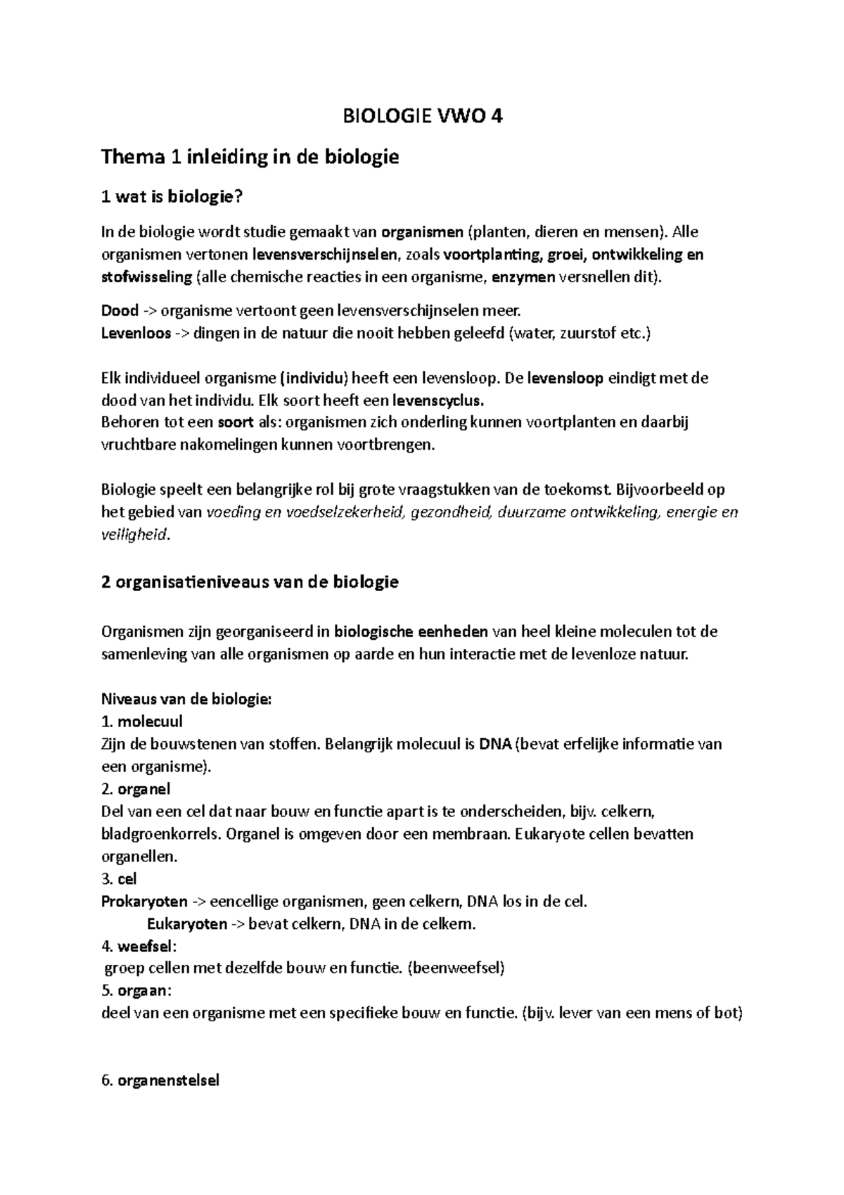 Samenvatting Boek "biologie Voor Jou" 4 Vwo - BIOLOGIE VWO 4 Thema 1 ...