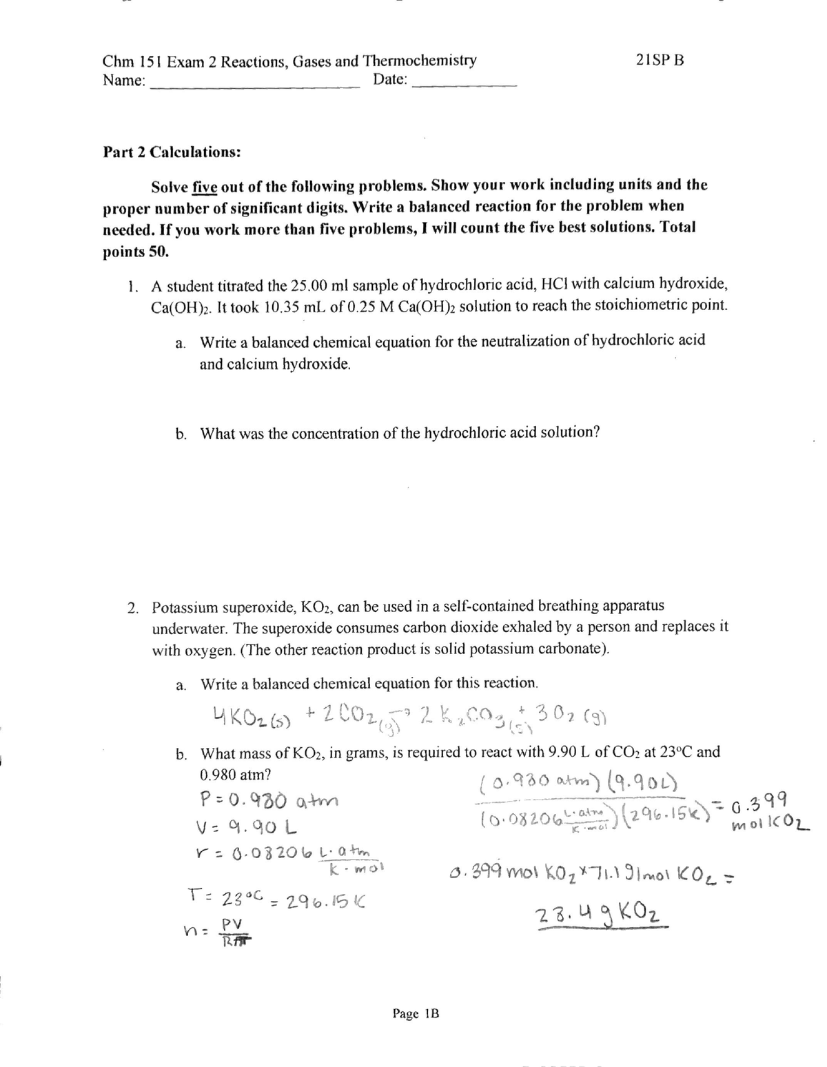 Exam 2 Calculations - CHM 151 - Studocu