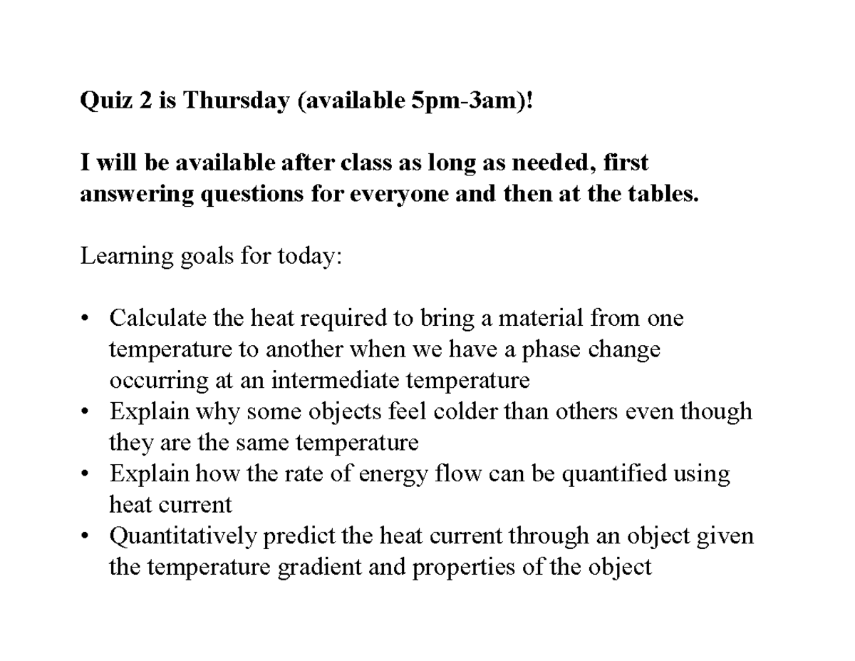 Lecture 10 - note - Quiz 2 is Thursday (available 5pm-3am)! I will be ...