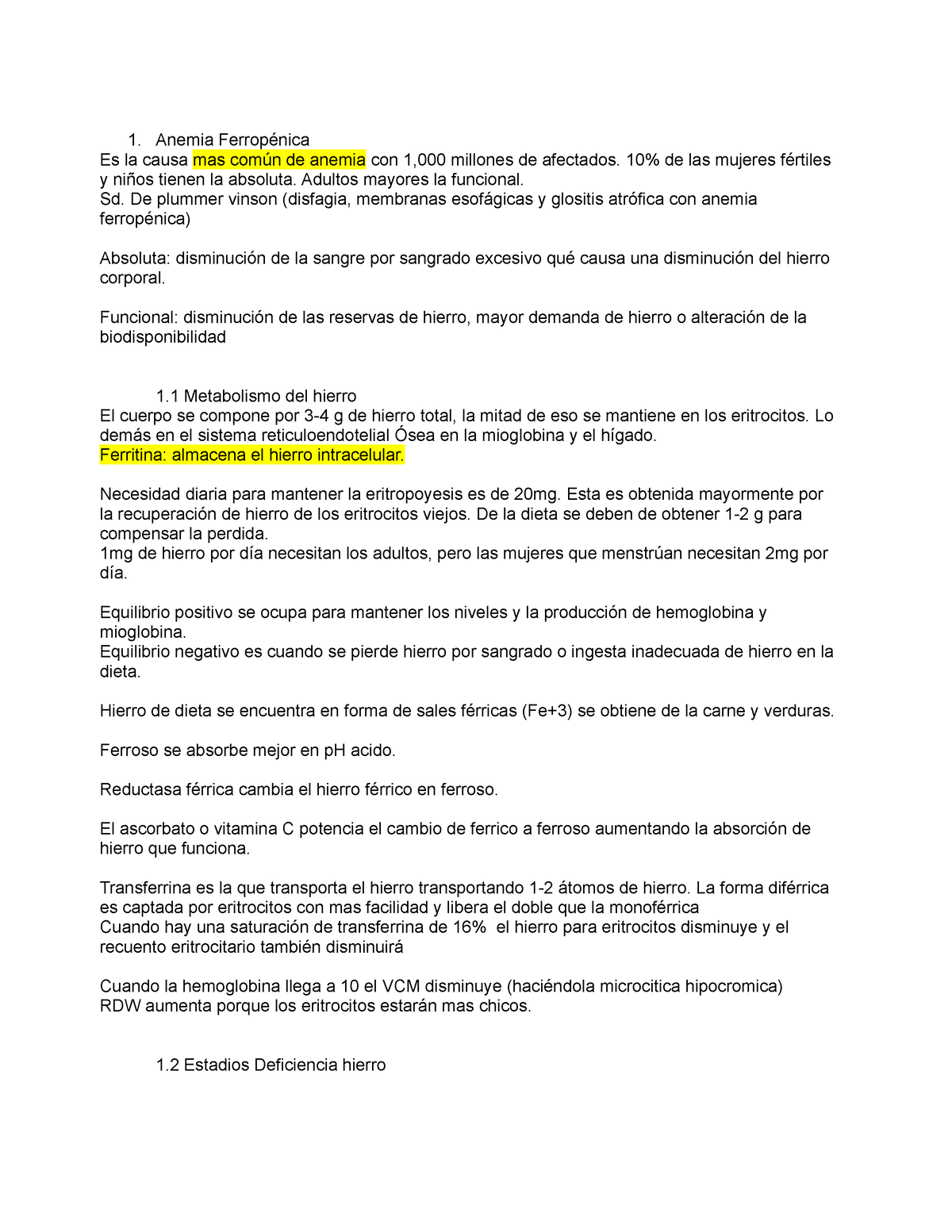 Perlas hemato - repaso - Anemia Ferropénica Es la causa mas común de ...