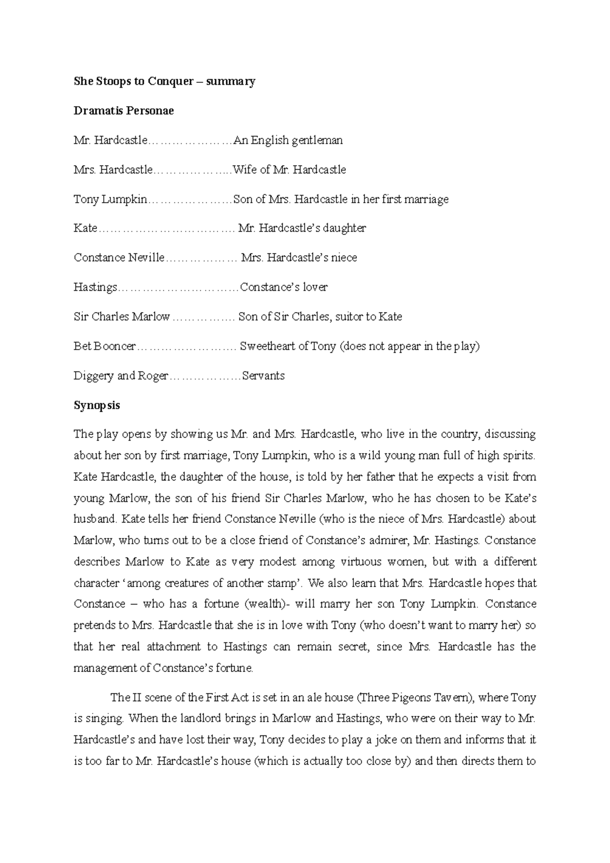 2. She Stoops to Conquer- Summary - She Stoops to Conquer – summary ...