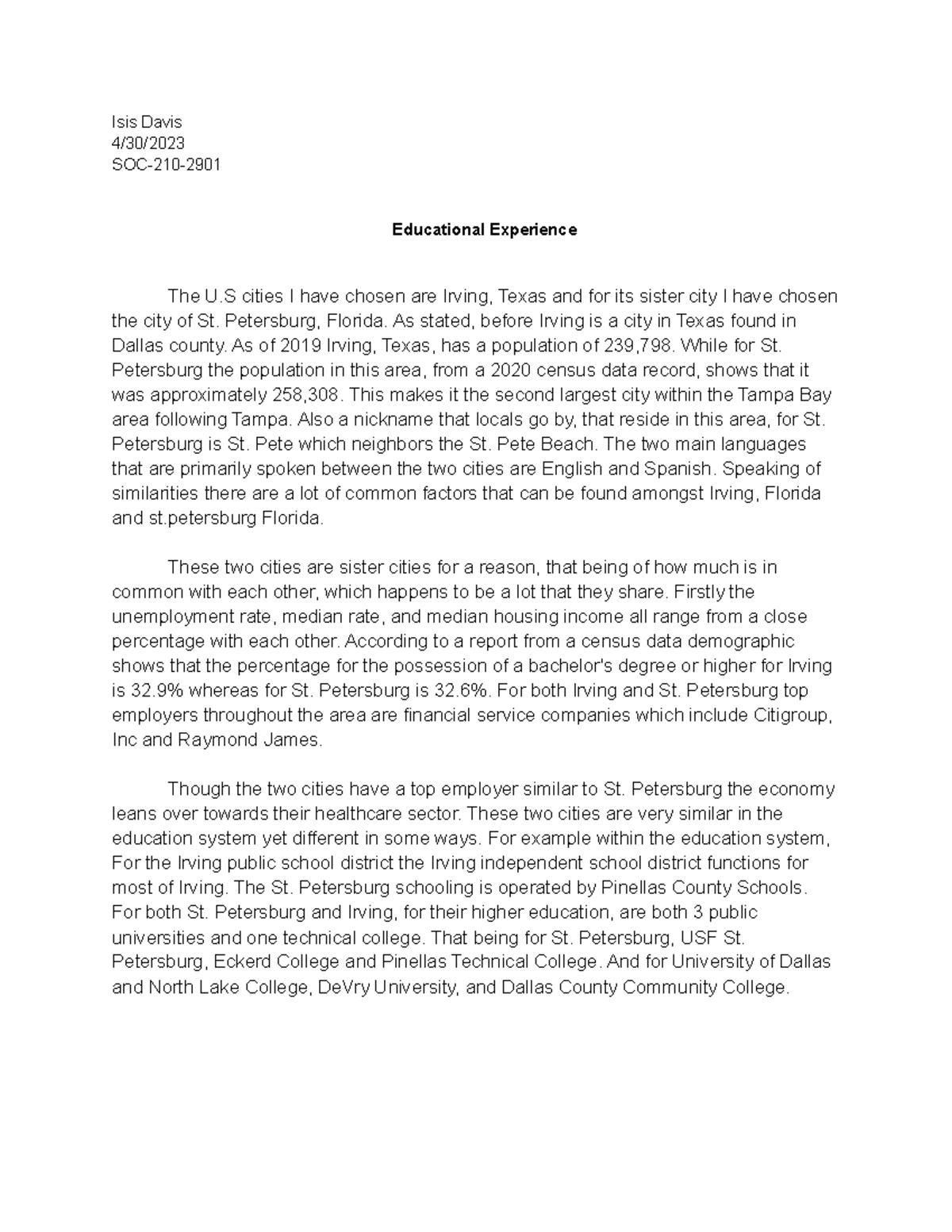 Untitled document - a completed short essay. - Isis Davis 4/30/ SOC-210 ...