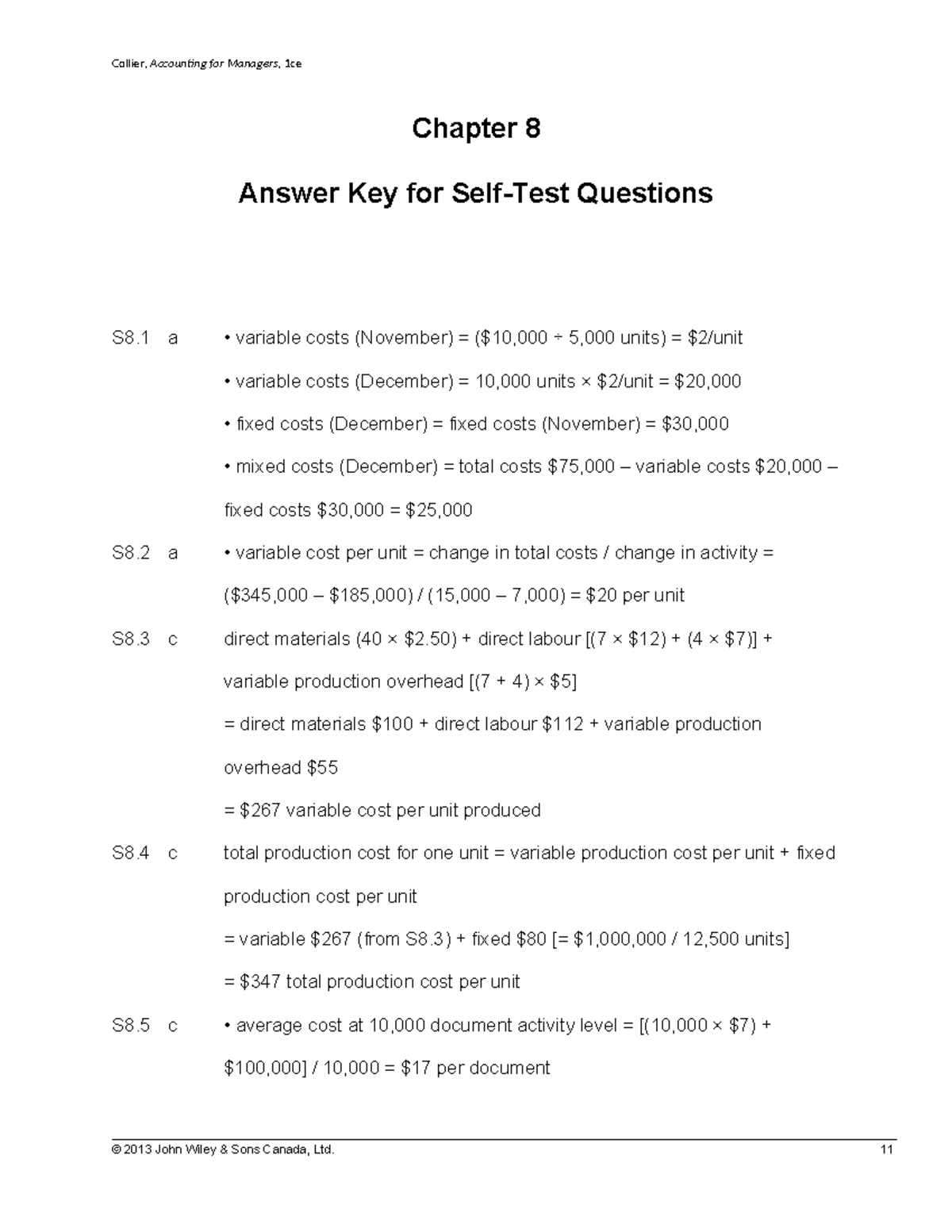 Chapter 8 - Self-Test Solution - Collier, Accounting for Managers, 1ce ...