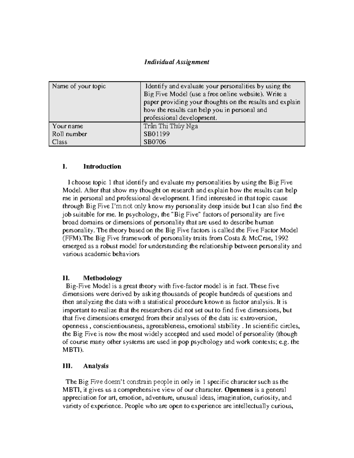 OB individual 1 - Grade: Organizational Behavior - Individual ...