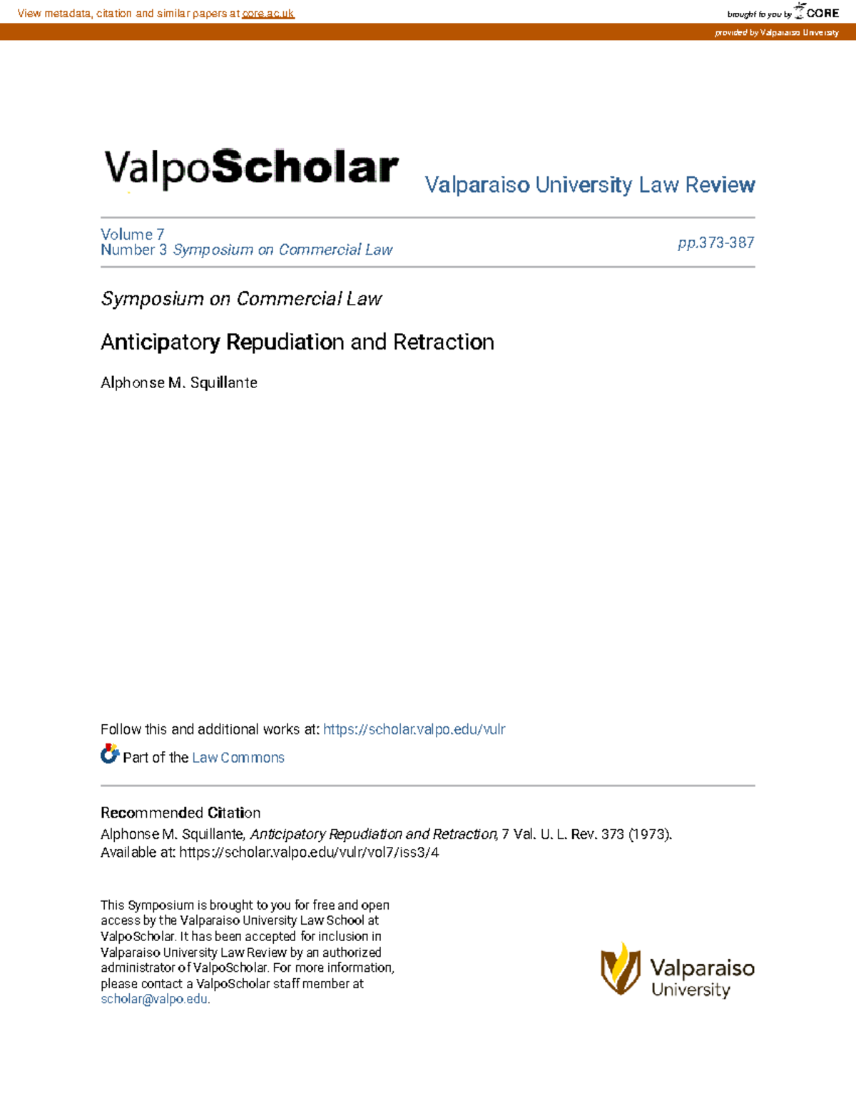 Anticipatory Breach And Retraction - Valparaiso University Law Review ...