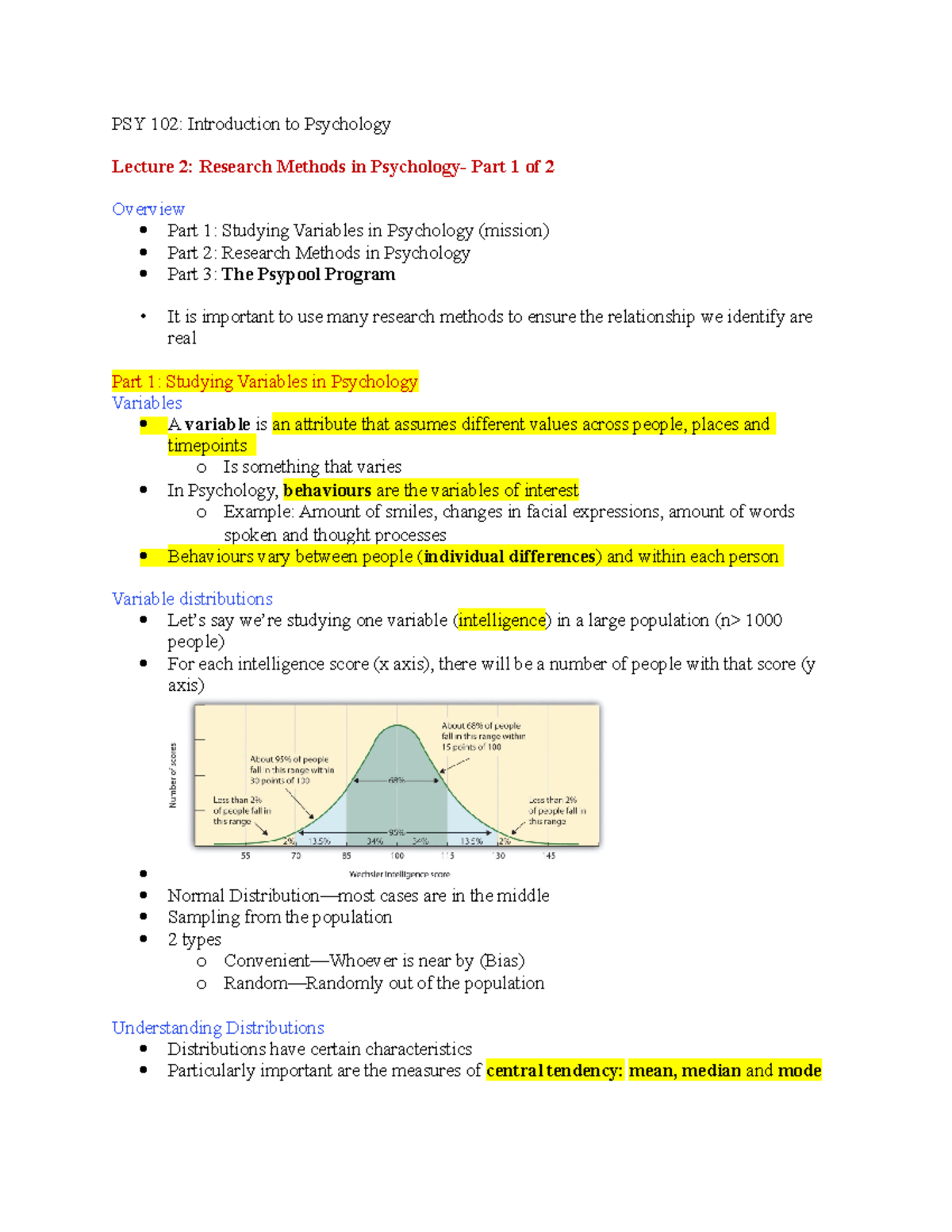 Lecture 2-Psy - PSY 102: Introduction To Psychology Lecture 2: Research ...