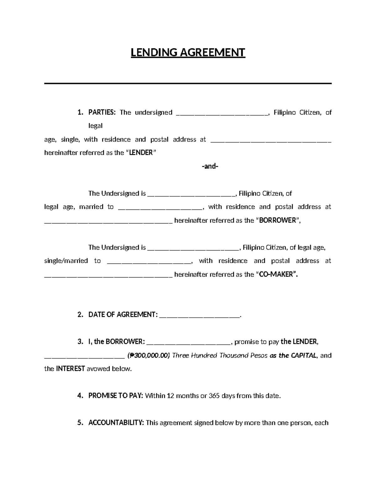 Lending Agreement - FOR REFERENCE - LENDING AGREEMENT PARTIES: The ...