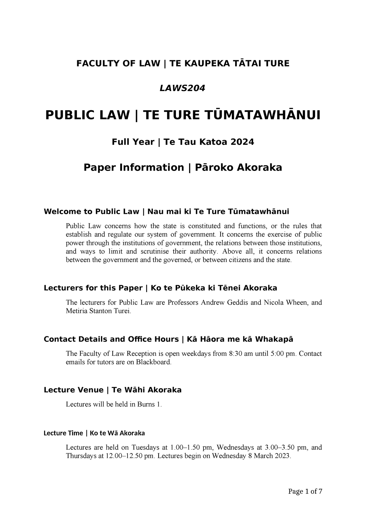 2024 Public Law Paper Information - FACULTY OF LAW | TE KAUPEKA TĀTAI ...