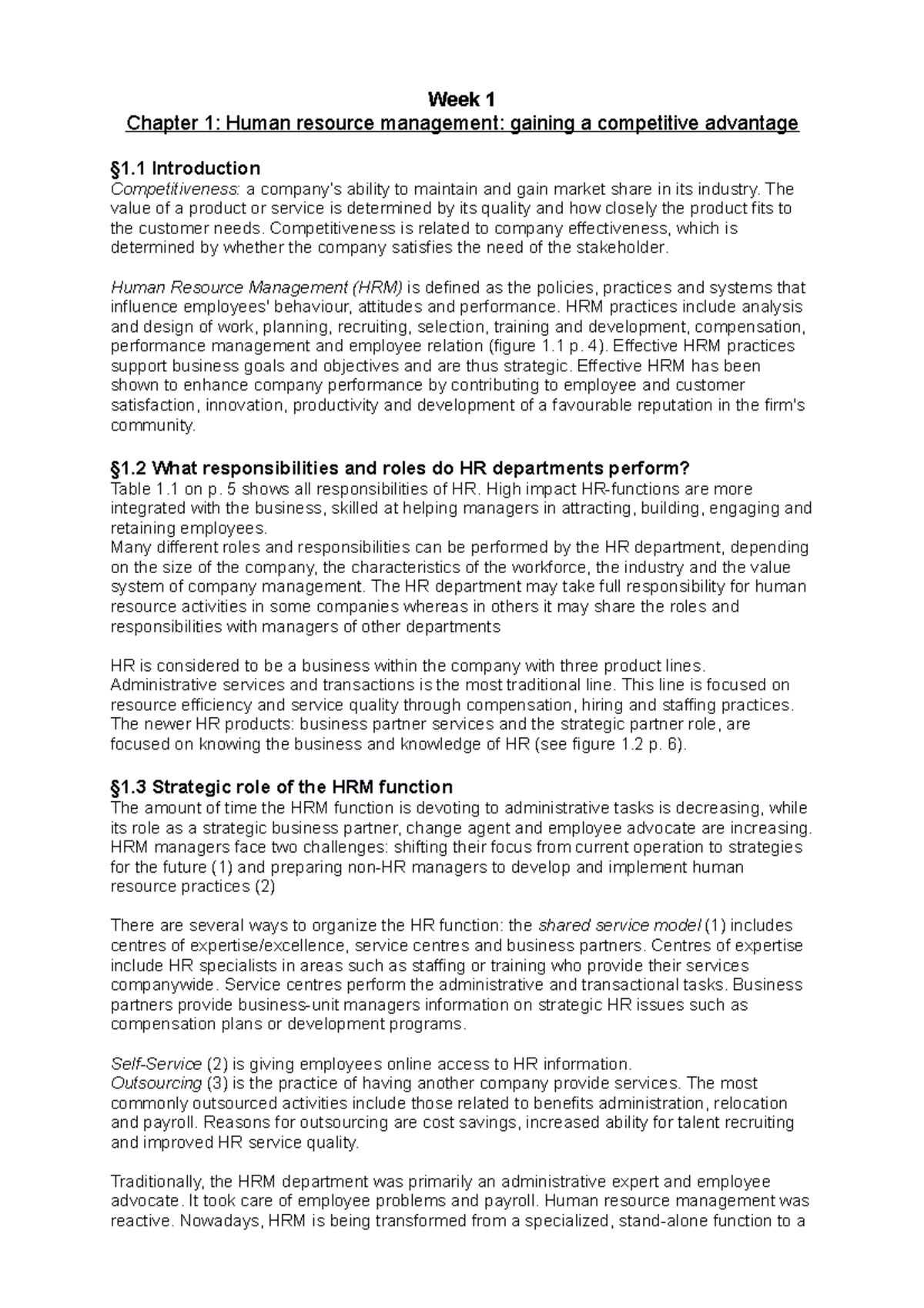 Chapter 1 HRM - Week 1 Chapter 1: Human Resource Management: Gaining A ...