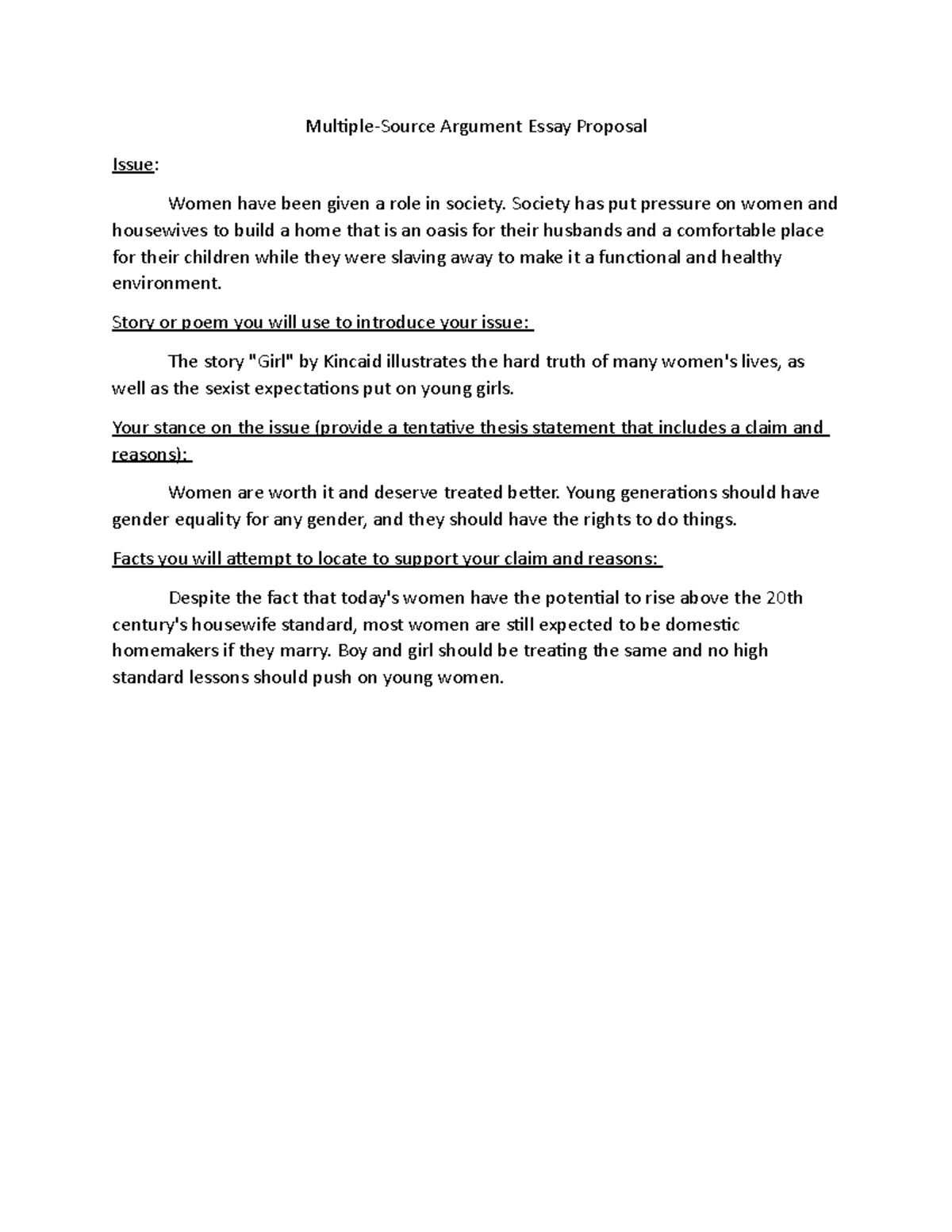 Multiple-Source Argument Essay Proposal - Multiple-Source Argument ...