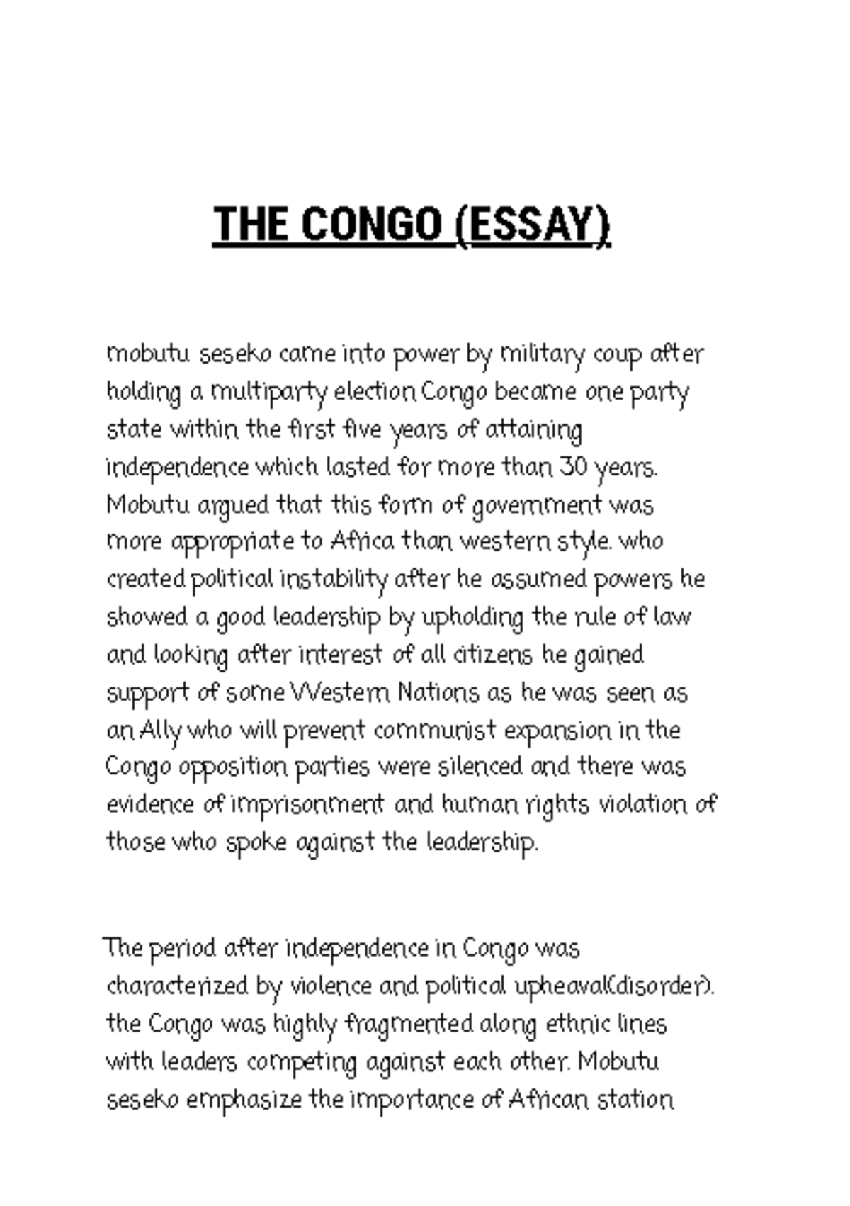 congo essay history grade 12