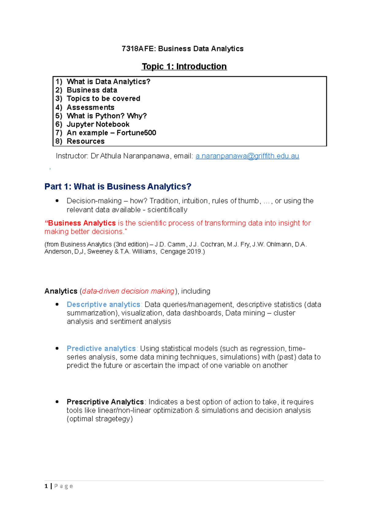 7318AFE Week 1 - homework - 7318AFE: Business Data Analytics Topic 1 ...