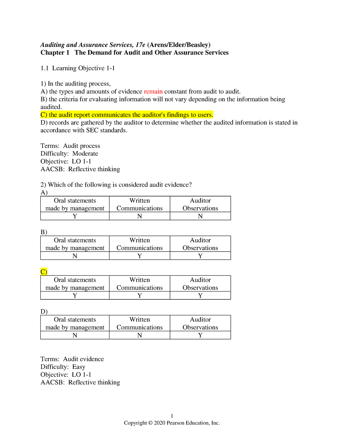 Chapter 01 - Question - 1 Auditing And Assurance Services, 17e (Arens ...