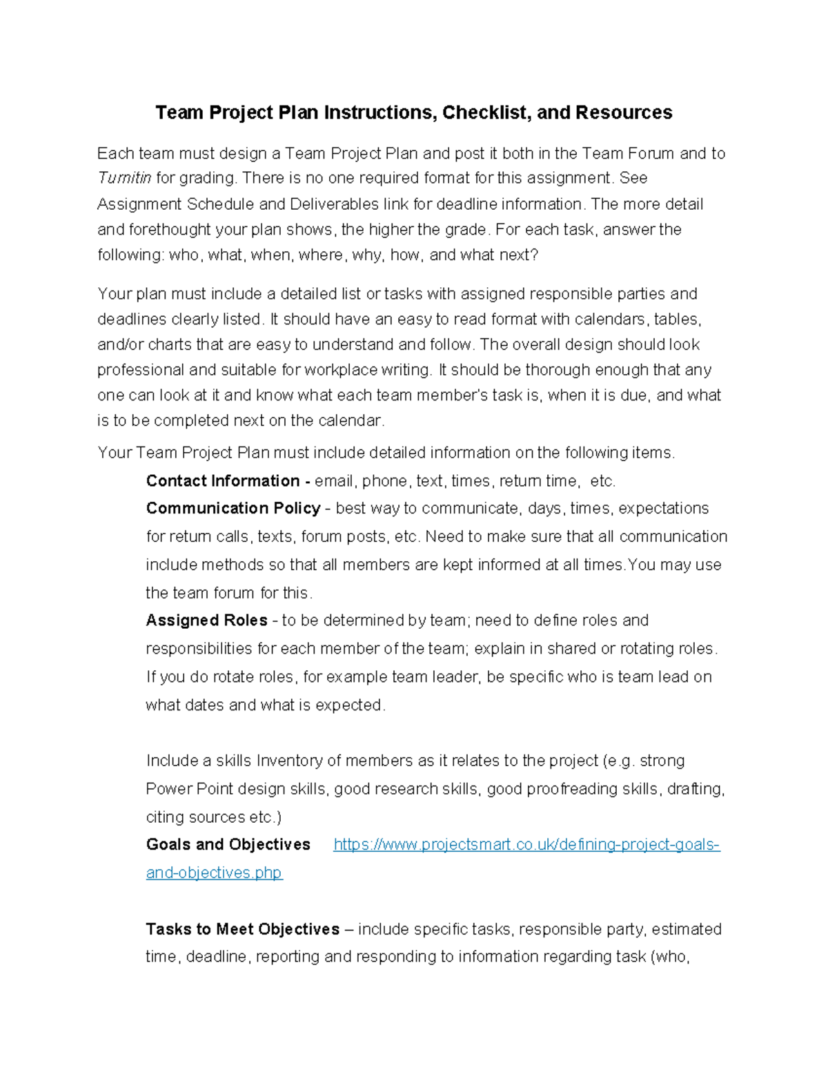 Team Project Plan Instructions - There is no one required format for ...