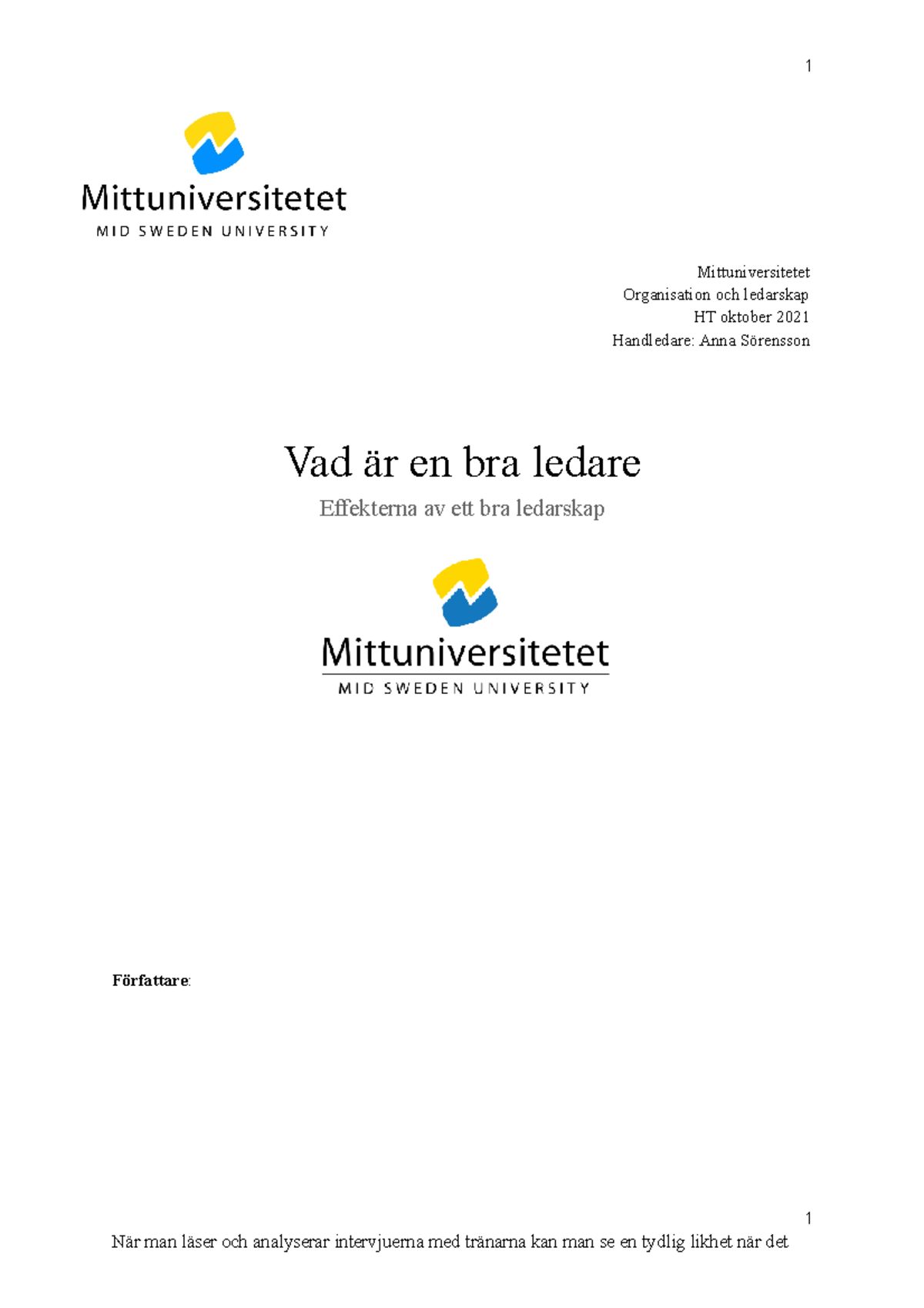 Seminarium 3 (gruppuppgift) - Mittuniversitetet Organisation Och ...