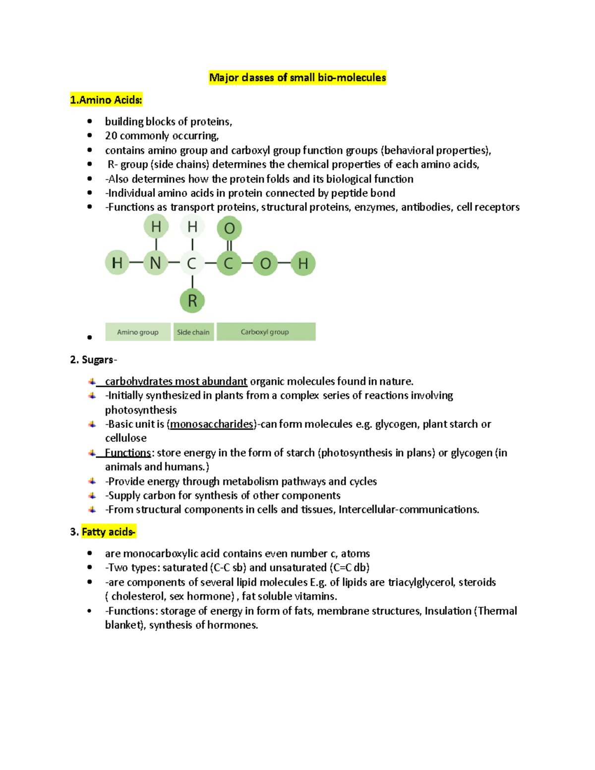 Biomoleculeschem Major classes of small biomolecules 1 Acids