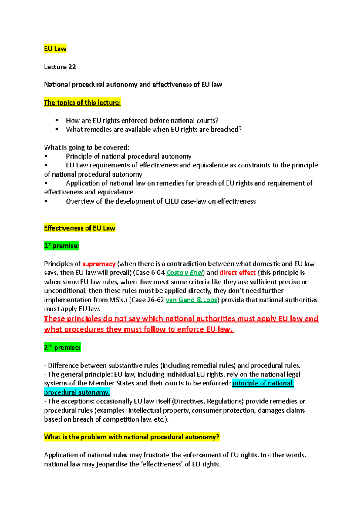 National procedural autonomy and effectiveness of EU law - ) (Case 26 ...