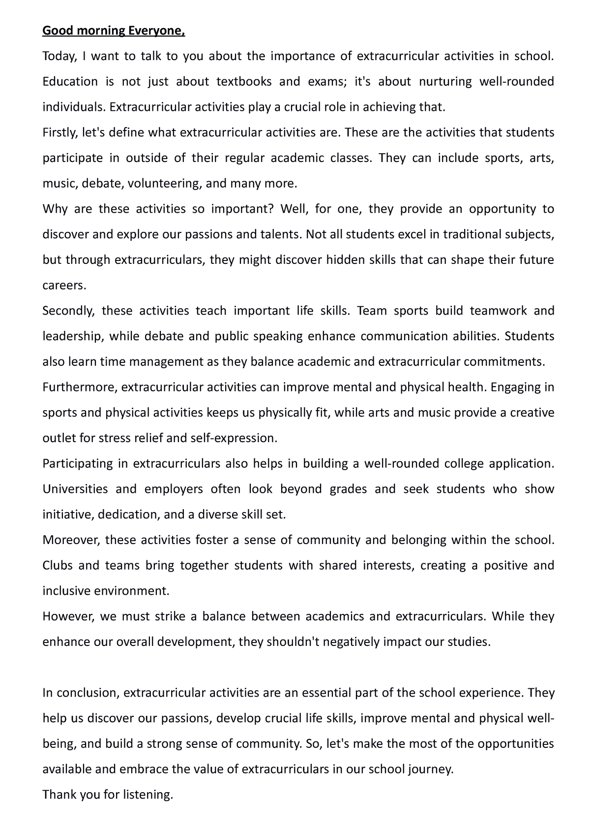 essay on importance of extracurricular activities