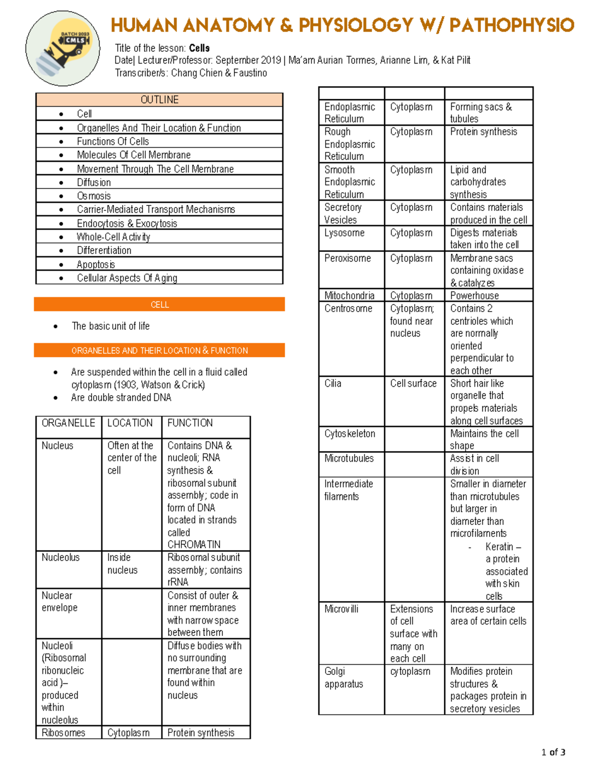Cell Reviewer - Lecture notes 1-10 - Warning: TT: undefined function ...