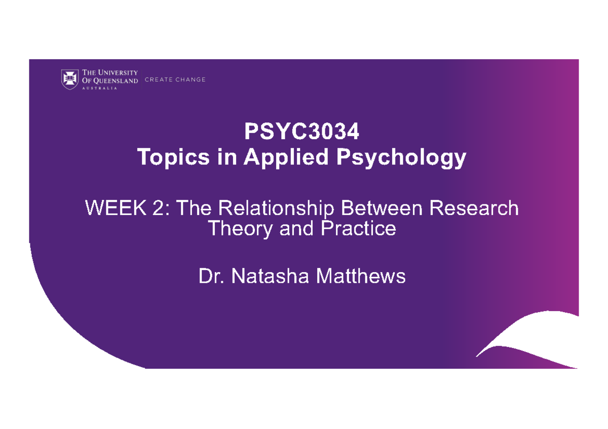 PSYc1040 wk2 sem1 2023 - PSYC Topics in Applied Psychology WEEK 2: The ...