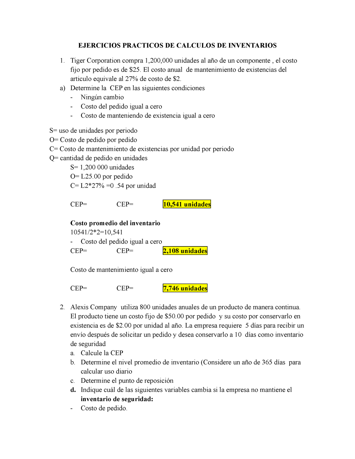 Solucion Ejercicios Practicos - EJERCICIOS PRACTICOS DE CALCULOS DE ...