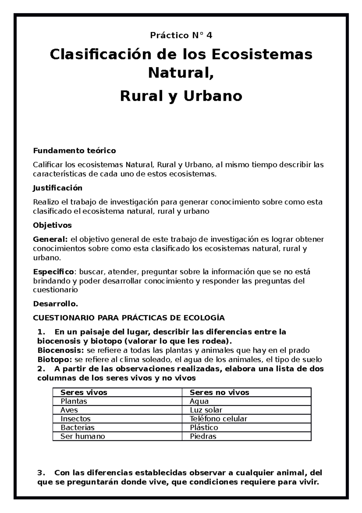 Pr Ct Practico Pr Ctico N Clasificaci N De Los Ecosistemas Natural Rural Y Urbano