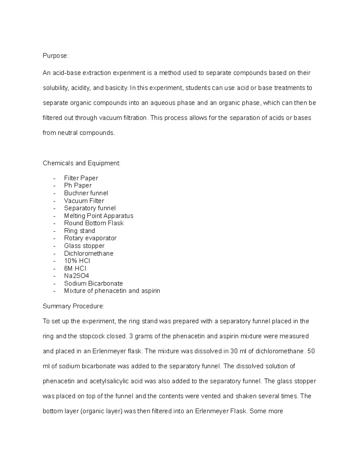 Acid Base Extraction - Purpose: An acid-base extraction experiment is a ...
