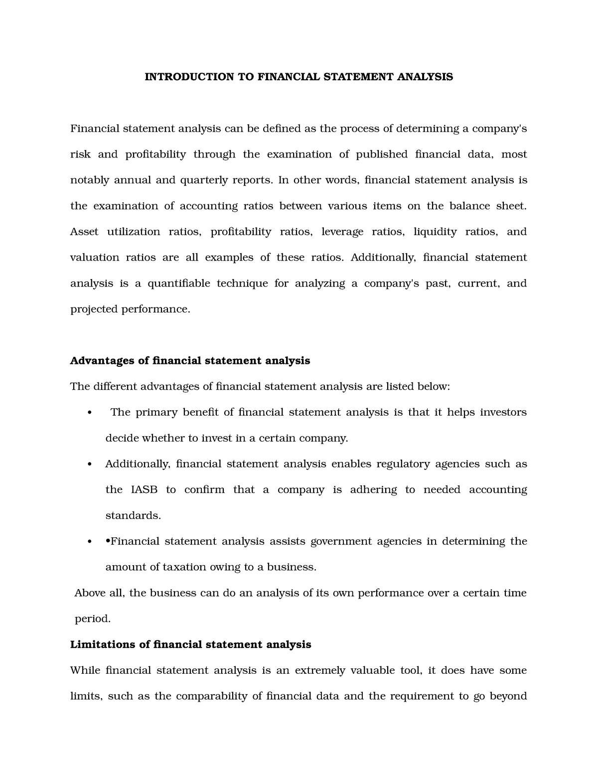 Introduction To Financial Statement Analysis - INTRODUCTION TO ...