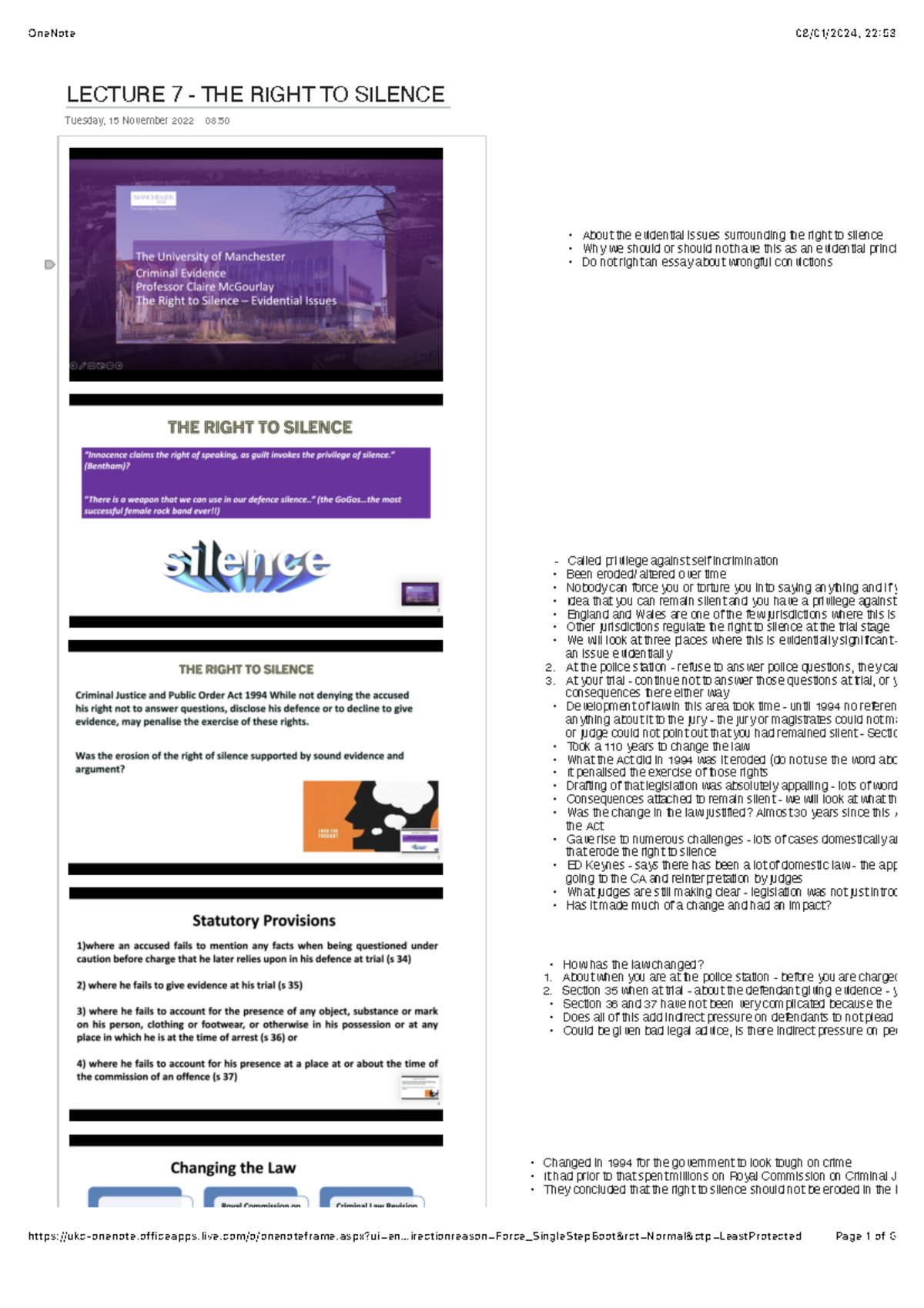 THE Right TO Silence - notes - LECTURE 7 - THE RIGHT TO SILENCE Tuesday ...