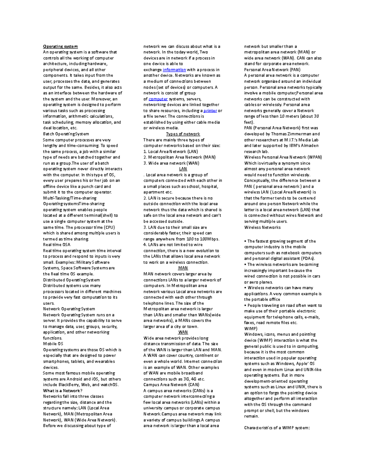 HCi paper - Assignment - Operating system An operating system is a ...