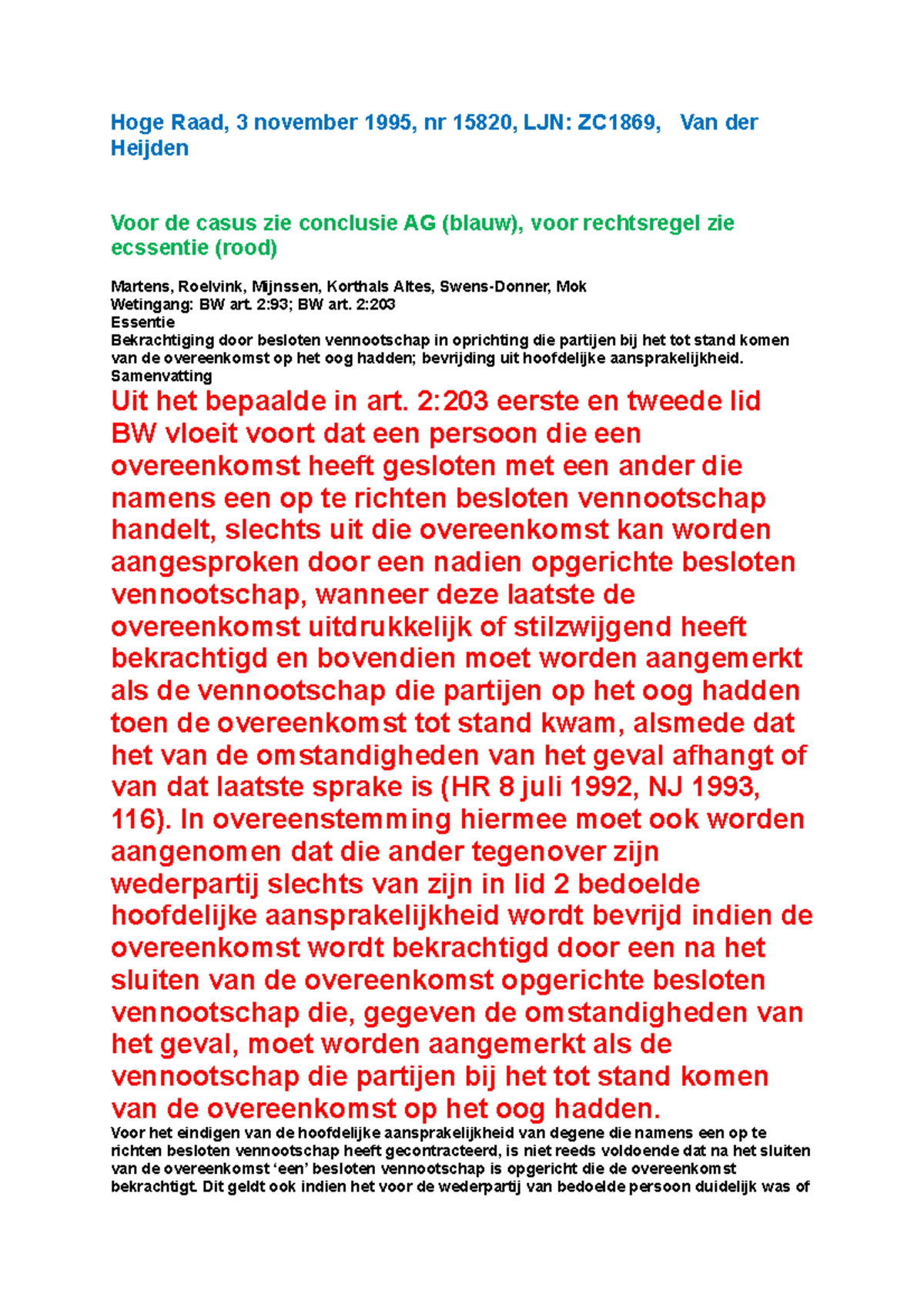 Van Der Heijden Arrest - Hoge Raad, 3 November 1995, Nr 15820, LJN ...