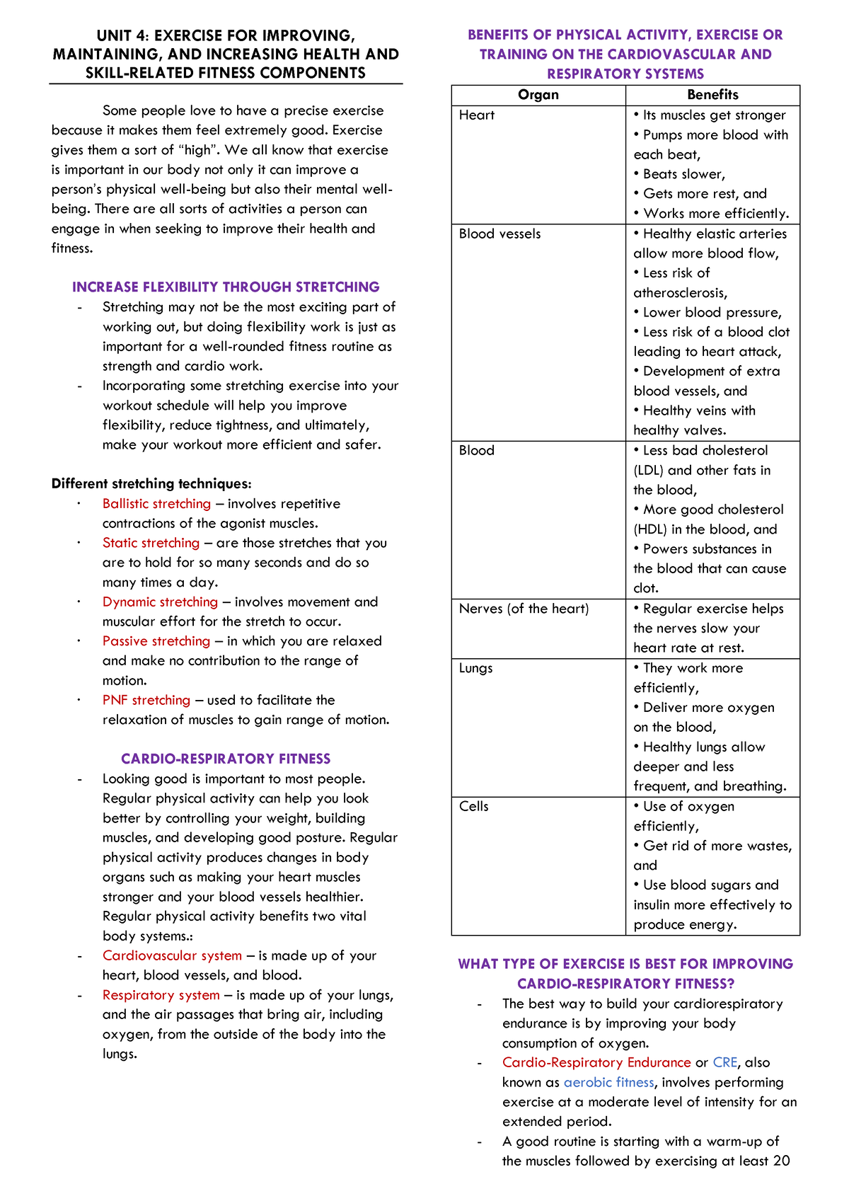 UNIT 4 Exercise FOR Improving, Maintaining, AND Increasing Health AND ...