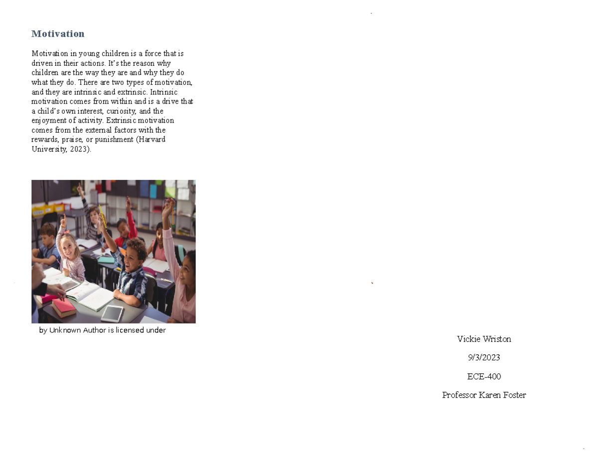 Self-Control, Motivation, and Self Esteem In Early Childhood Assignment ...