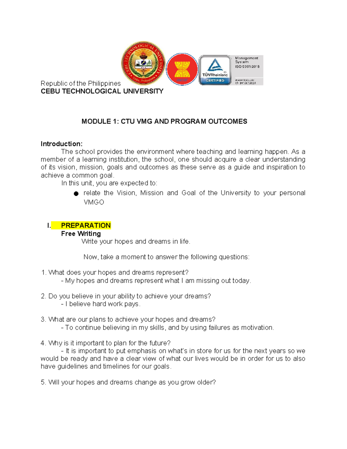 Bsned ED111- Module 1 Rojas, Freah ANNE - Republic of the Philippines ...