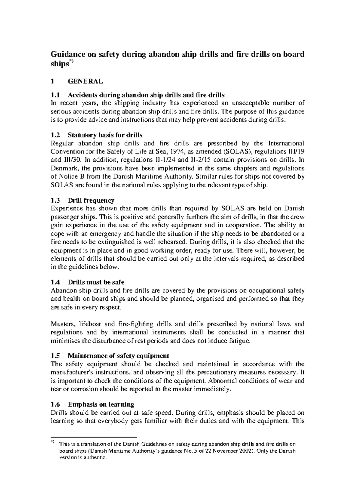 DMA Guidance on safety during drills Guidance on safety during