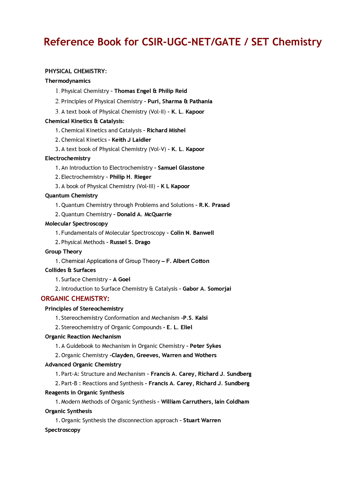 Reference Book For CSIR-UGC-NET-GATE Chemistry ZSS - PHYSICAL CHEMISTRY ...