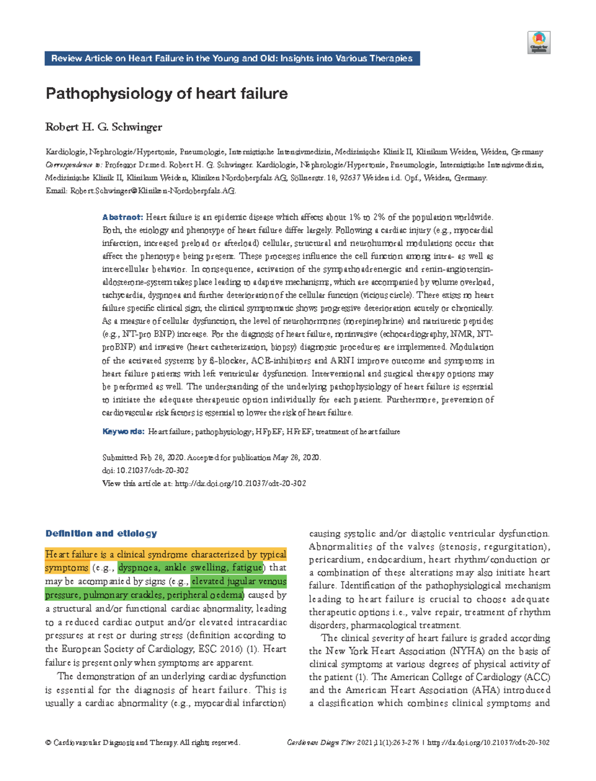 Pathophysiology of Heart Failure - Definition and etiology Heart ...