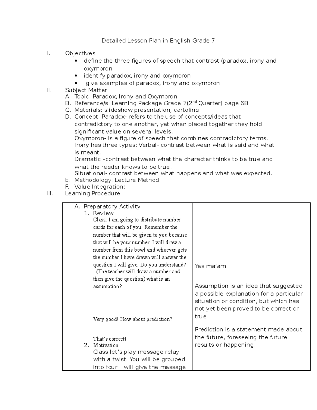 Toaz - cscsffssccs - Detailed Lesson Plan in English Grade 7 I ...