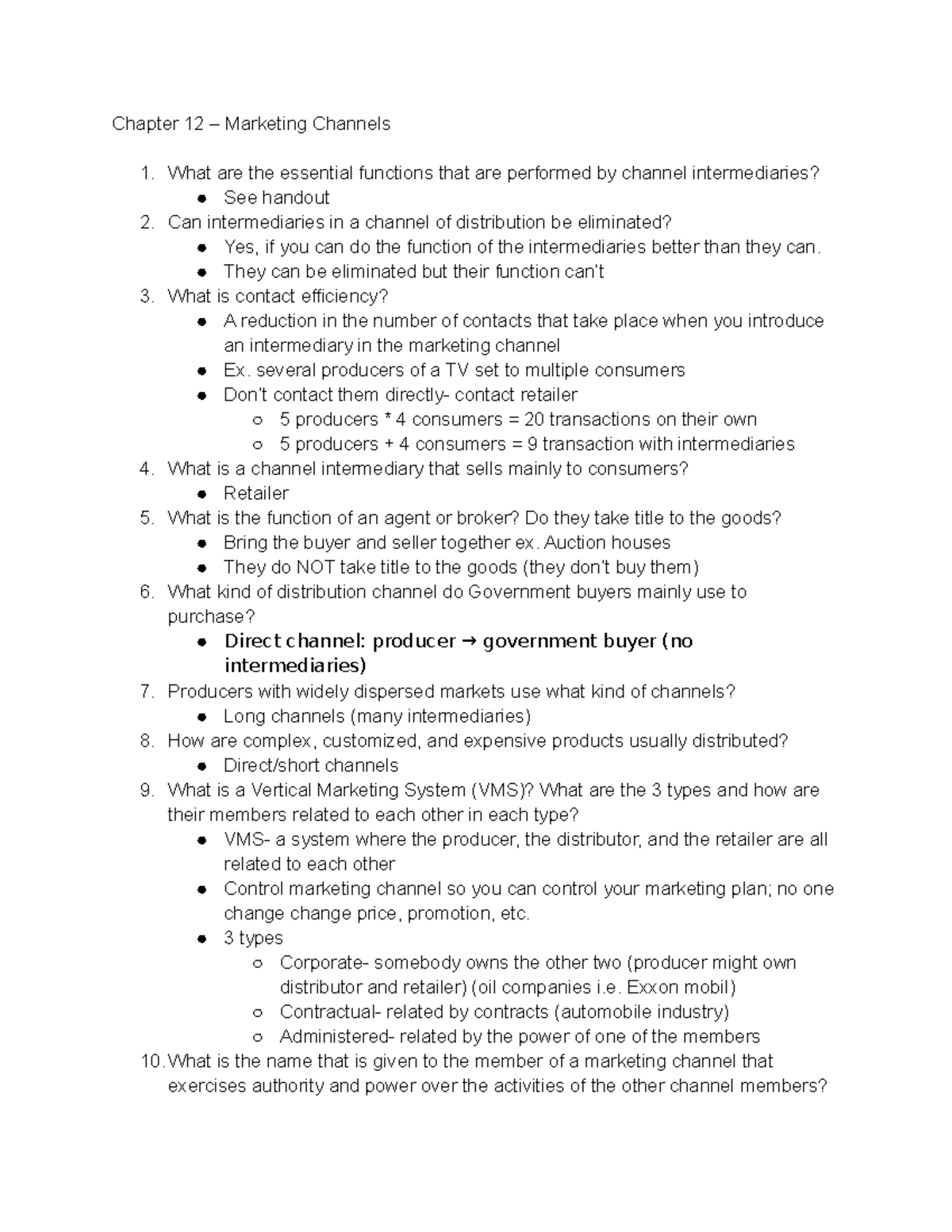 Marketing Final Study Guide - Chapter 12 – Marketing Channels 1. What ...