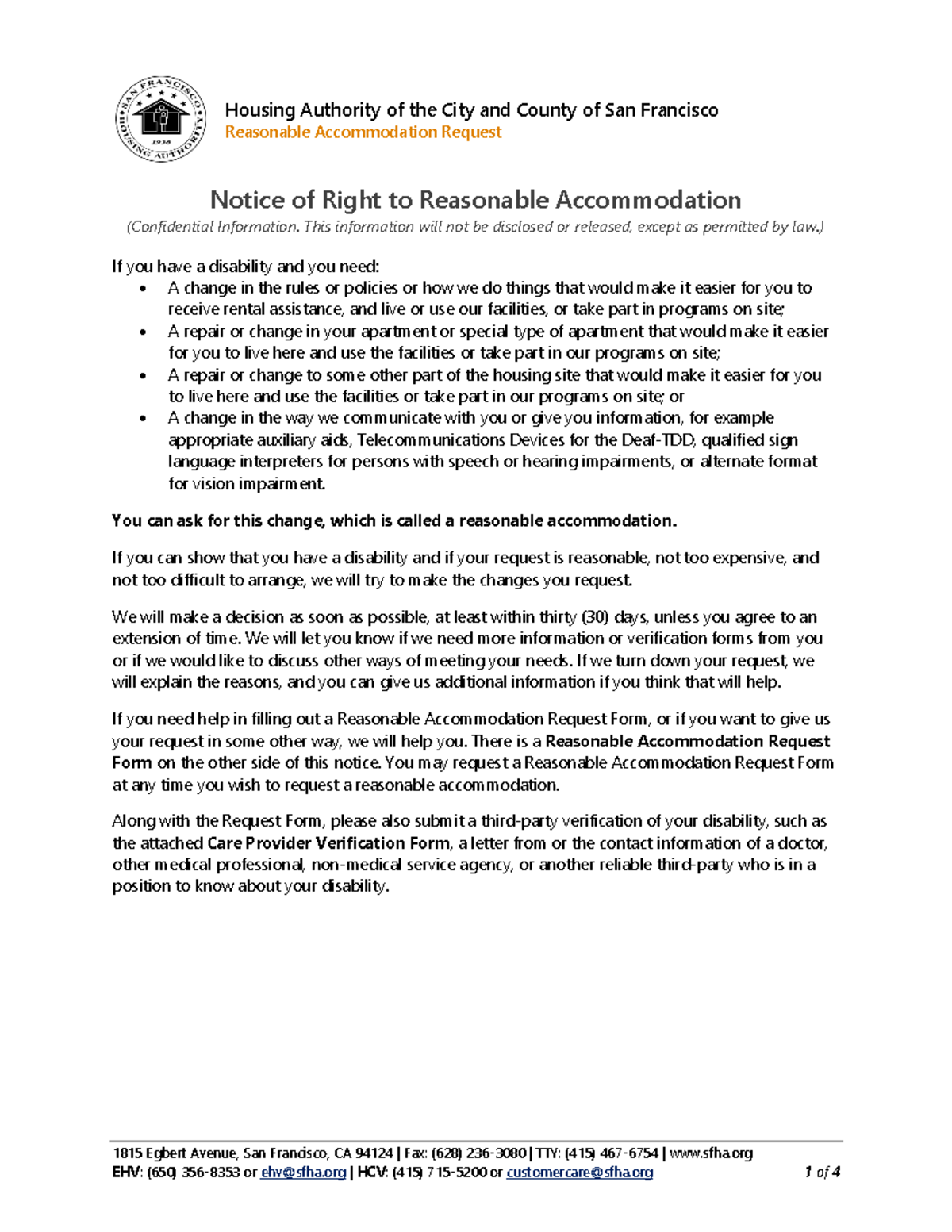 Reasonable Accommodation 9.2021 Reasonable Accommodation Request