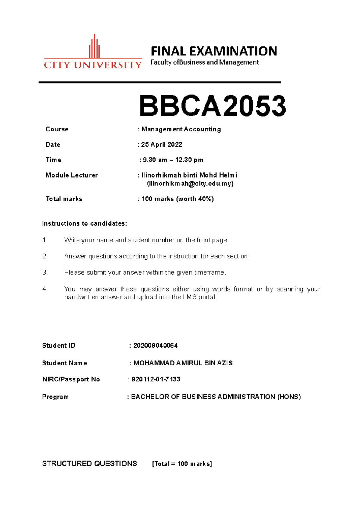 Amirul 202201 BBCA2053 BBCA Course Management Accounting Date 25 
